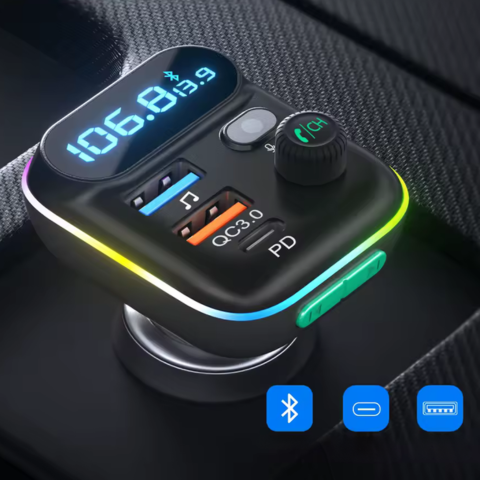 משדר FM Bluetooth לרכב — שיחות ברורות ומוזיקה אלחוטית