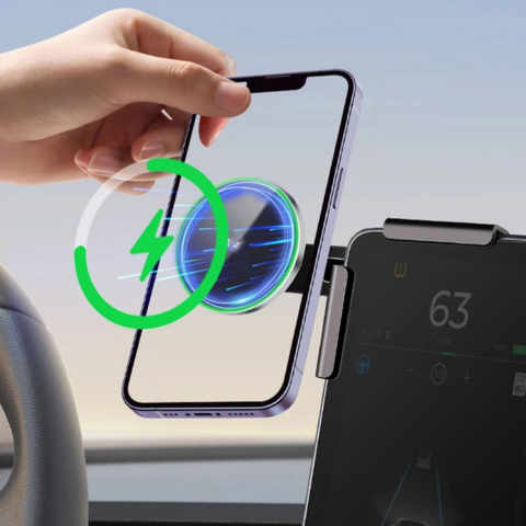 Podpora telefonu pro Tesla — magnetické upevnění a bezdrátové nabíjení 
