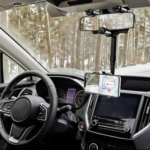 車の電話サポート — ミラーへの取り付けと調整可能 