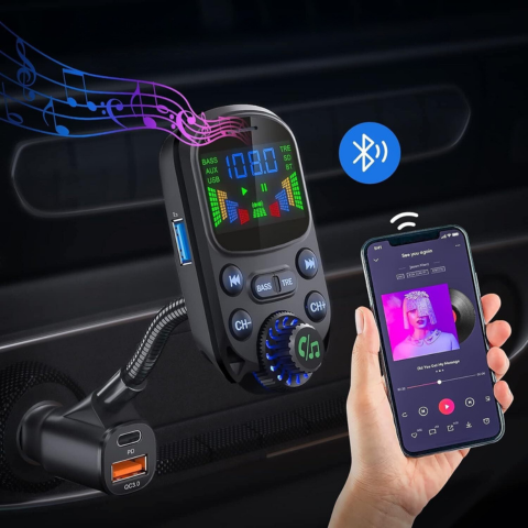 Wielofunkcyjny nadajnik FM do samochodu — Muzyka i asystent głosowy 