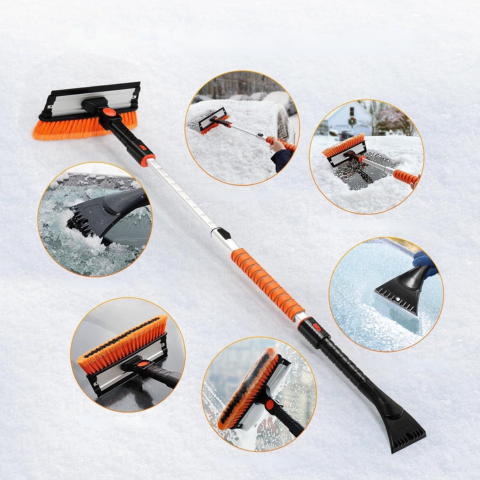 מברשת שלג ומגרדת רכב — ידית מתכווננת ונשלפת 