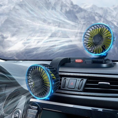 Automatisk vifte med to hoder - USB- eller sigarlighterstrømforsyning