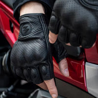 PU Leather Half-Finger Motorcycle Gloves – Retro Biker Style & Breathable Summer